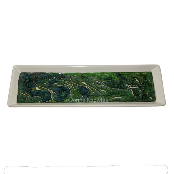 NWOT Fluid Art Ceramic Tray with Metal Stand - Picture 7 of 11